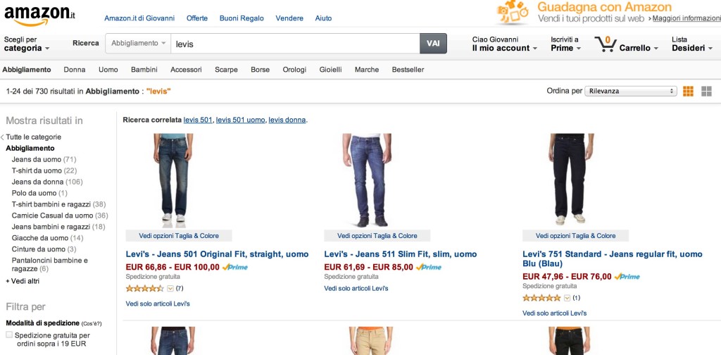 Levi Strauss & Co venduto solo dal canale Amazon ufficiale